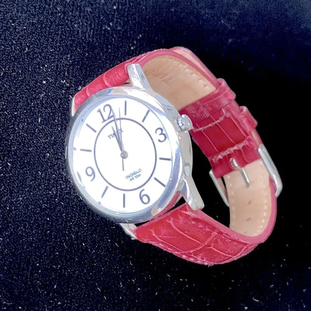 Timex Croc embossed Red Leather Strap Watch GUC
